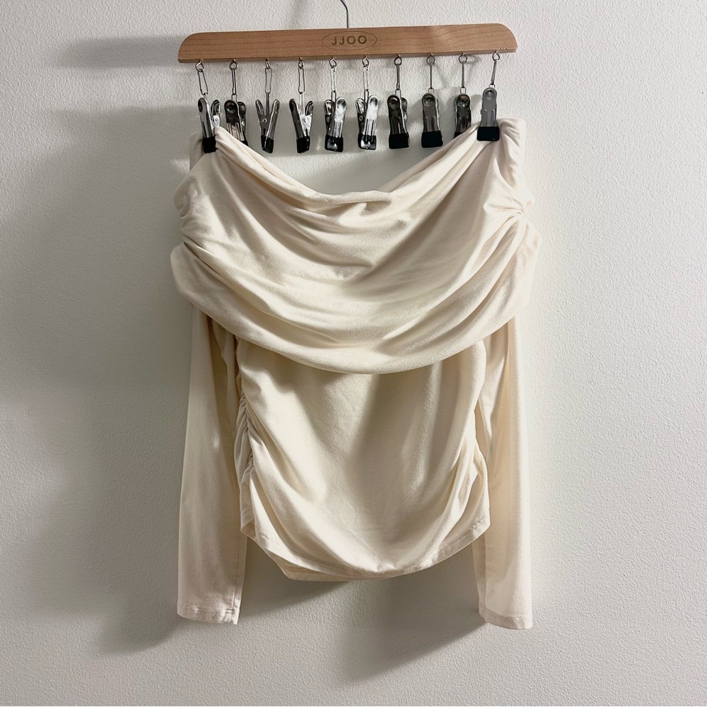 Reformation Florentina Cream Off Shoulder Lightweight Knit Long Sleeve Top